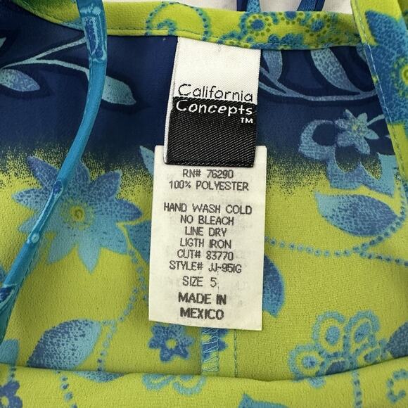 California Concepts Vintage Y2k Maxi Slip Dress Size S Blue Green Floral Shift - Picture 5 of 9